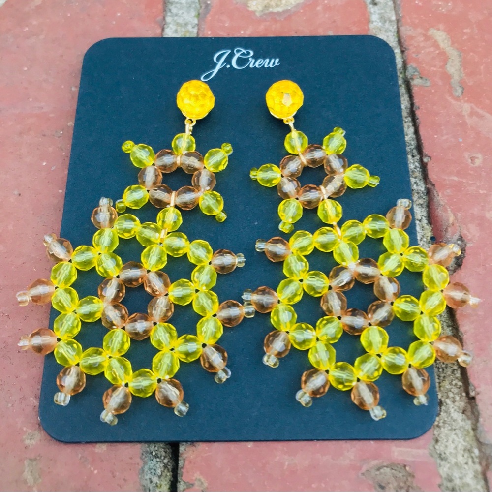 J. Crew Golden Sun Beaded Statement Earrings NWT - Picture 5 of 9